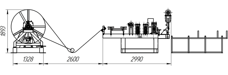Эскиз линии поперечной резки металла толщиной 0,35—0,8 мм
